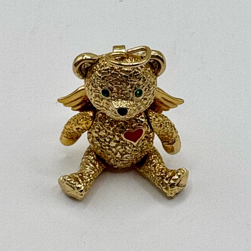 Vintage BATYA Gold Tone Articulated Halo Angel Bear Brooch Pendant Valentine’s